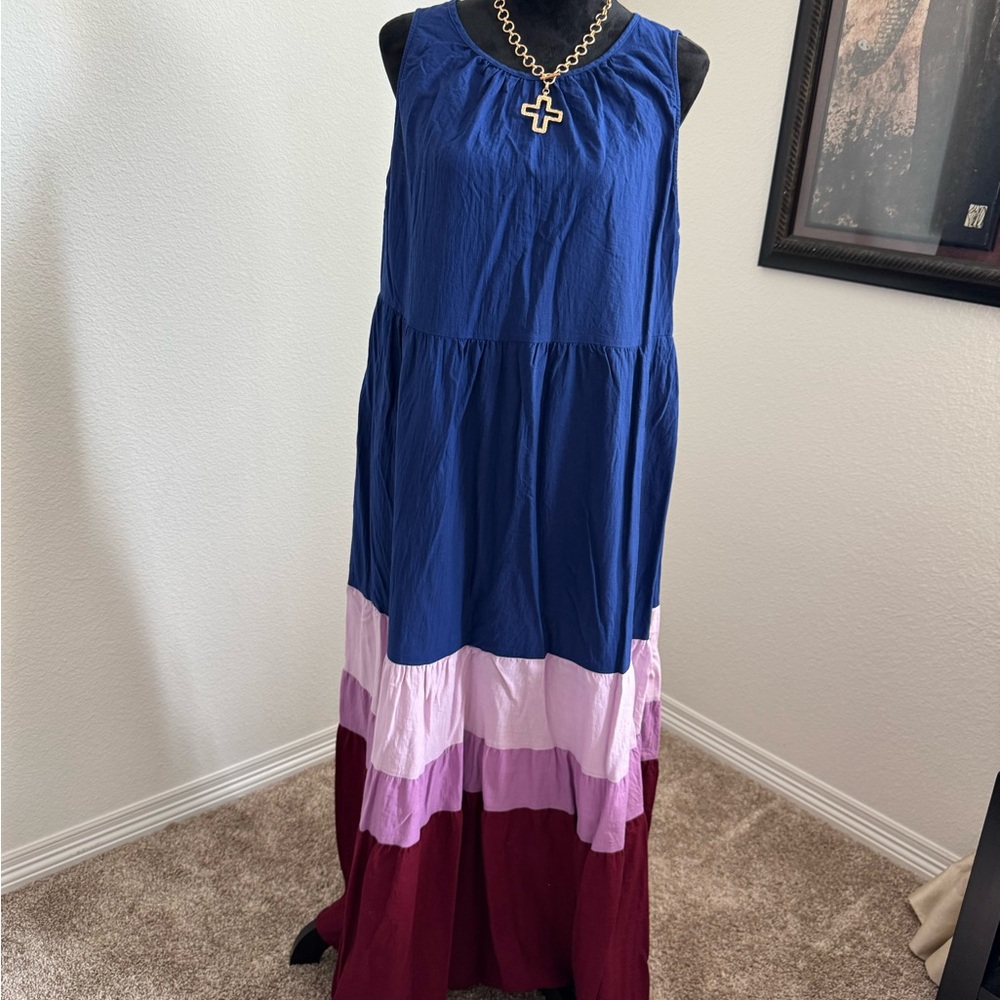 Ava & Viv Blue and Purple Tiered Maxi Dress